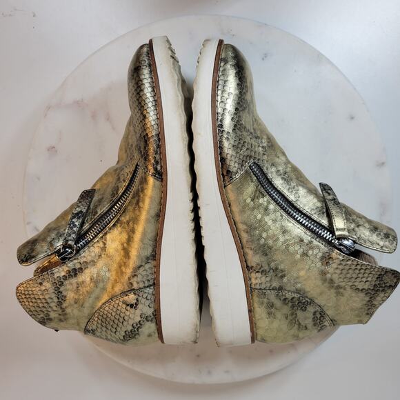 SILENT D Anthro OHMY Booties EU 38 US 7.5 Gold Leather Snakeskin Zipper Ankle - Picture 10 of 14